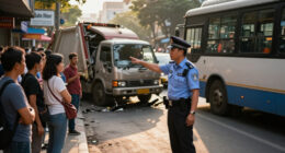 Hanoi Police Inform About The Case Of A Garbage Truck Colliding With A Bus, One Person Broke His Leg - Laodong.vn